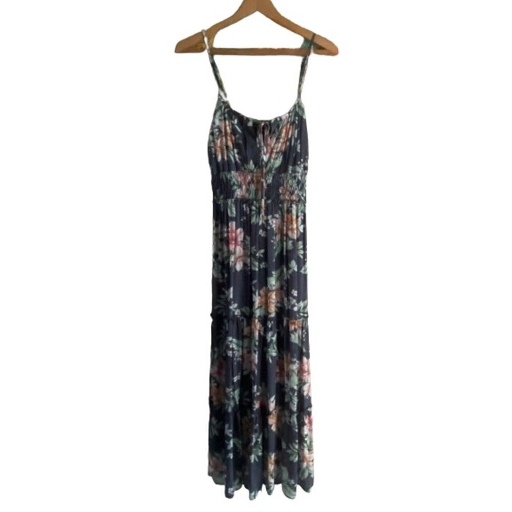 Navy Floral Maxi Dress with Adjustable Straps